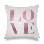 Love Rose Pink Foil On White With Feather Down Insert Pillow