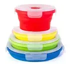 Thin Bins Collapsible Containers Set of 4 Round Silicone Food Storage Contain...
