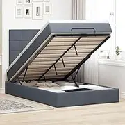 vidaxl - Velvet Ottoman Bed King Single with Pocket Spring Mattress and led Lights - Dark Grey