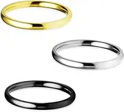 [Silverline Jewelry] 3pcs 2mm Stainless Steel Women's Plain Wedding Band Stacking Comfort Fit Rings Silver/Gold/Rose/Black/Blue/Tricolor Tone Half Sizes 5-12