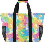 [sanluoli] Large Tote Bag For Women Foldable Beach Bag With Pockets with Handles Canvas Laundry Bag, Colorful Tie Die Flowers, 1 size