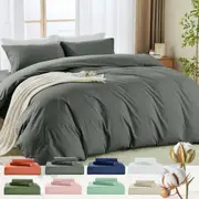 LINENOVA 100% Cotton Quilt Cover Duvet Cover Pillowcases Set Super Soft, Breathable, Durable For All Seasons