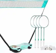 Easygo Badminton Set, with Net, 4 Racket, 4 Birdies, Portable Storage Box, for B
