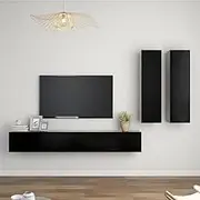 TV Stand Entertainment Center, Media Shelf, Living Room Decor, TV Stand, Cabinet & Table, Black Cabinet Set Engineered Wood, Wall Storage