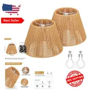 Lightweight Rattan Lamp Shades Set of 2 - Rustic Geometric Beauty for Your Home