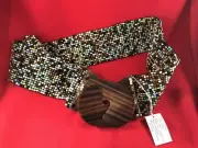 Women's Elastic Stretch Belt, Beads & Wood Closure, NWT