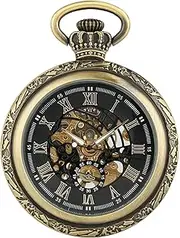 [Cotby] Gentleman Pocket Watch,Pocket Watch,Roman Numeral Display Mechanical Pocket Watch Manual Winding Men's Gift (Color:Silver) (Bronze) (Bronze)