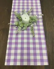 New Cottage Spring Easter Lilac PURPLE WHITE BUFFALO CHECK TABLE RUNNER 56"