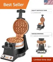 Efficient Double Waffle Maker with Removable Drip Tray & 6 Browning Settings