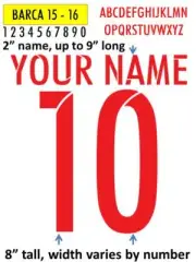 BARCELONA 15 - 16 IRON ON heat press transfer numbers for soccer jersey