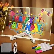 Creative Magic Board Light up for Kids, Erasable Acrylic Luminous Board with Stand, Clear LED Doodle Glow Message Letter Note Pad, Drawing Boards with 7 Pens, Cleaning Cloth(20 * 30cm)