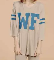 Wildfox Couture Vintage WF Varsity Jersey Tunic Shirt Top Warm Cement Cream, XS