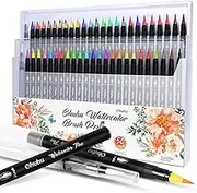 Watercolor Brush Markers Pen, Ohuhu 48 Colors with 2 Water Brushes,Water Based Drawing Marker Brushes W/A Water Coloring Brush, Water Soluble for Adult Coloring Books Calligraphy