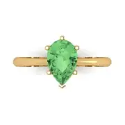 1.5Ct Pear Cut Green Gemstone Solid Gold Solitaire Engagement Promise Ring