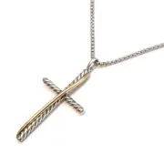 New DAVID YURMAN XL Cross Necklace in Silver and 18K Gold 18"