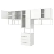 PLATSA wardrobe with 9 doors+4 drawers, white/Fonnes white, 340x42x241 cm