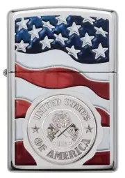 Zippo 29395, Stamped American Flag Design, HP Chrome Lighter, (PL) Pipe Insert