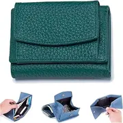 [NUTRIG] 2024 New Unisex Anti-Credit Card Fraud Folding Mini Wallet, Leather Bifold Compact RFID Blocking Small Women Wallet Minimalist Wallets (Color : Dark Green)