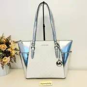 Michael Kors Charlotte Top Zip Tote shoulder bag silver