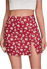 [ERTYUIO] Skirt Shorts Women's Sexy Short Skirt Printed Elastic Waist Mini Skirt Open Side Hem