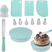 Cake Decorating Kit | Food-Grade Rotating Cake Turn Table, Anti-Slip Pads | /Set Bakery Supplies, Including 1 Spatula, 3 Icing Comb Scrapers, 6 Icing Piping Tips