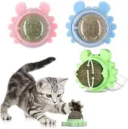 3Piece Cat Toys Cat Wall Treats Edible Licking Toy Safe Healthy Rotatable Interactive Lick Chew TOrganic Ball IndoorCh