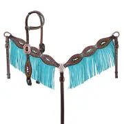 Limited Edition Celestial Steer Headstall & Fringe Breast Collar Set Reins NEW