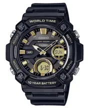 Casio World Time Analog-Digital Alarm Timer Quartz AEQ-120W-9AV 100M Mens Watch