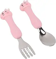 Kids Forks and Spoons, Toddler Utensils Stainless Steel Portable Toddler Forks and Spoons (Frog) (Dog) (Cow) (Bear (12 X 11.8 X 1.5cm / 4.72 X 4.65 X 0.59in) (Rabbit Pattern)