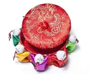 pin cushion ,silk material with STORAGE CANISTER INSIDE FOR PINS & NEEDLES 4"X1"