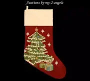 NEW Pottery Barn CHRISTMAS TREE Classic Crewel Embroidered Stocking NO NAME MONO
