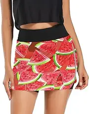 [RPLIFE] Vibrant Colorful Slices Watermelon Red Womens Exercise Skort, Sport Skort with Pocket, Women Skirts Summer