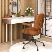 CostwayLeathaire Upholstered Task Chair with Cushioned Back and Padded Armrests-Brown