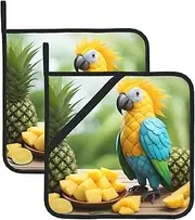Summer Parrot Pineapple Bird Potholders BBQ Pot Holders for Heat Resistant Potholder, Hot Pads,Cooking Baking(2-Pack)