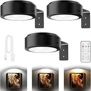 Llytabulate Magnetic Painting Light for Wall, 3Pcs Wireless Rechargeable Magnetic LED Light, Dimmable Painting Frame Lights with Remote and Timer, 3 Colors Wall Lights for Art Display