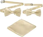 [uxcell] Bow Tie for Men, Adjustable Bow Ties with Pocket Square Solid Color Triple Fold Pre-tied Bow Ties Sets for Wedding, Parties, Dinner, and Business (Light Champagne Gold, 2Size)