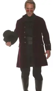 MEN'S Versatile Vampire Steampunk Costume Jacket Burgundy Size XXL