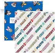 Bumkins Disney Reusable Sandwich and Snack Bags, for Kids School Lunch and for Adults Portion, Washable Fabric, Waterproof Cloth Zip Bag, Travel Pouch, Food-Safe Storage, Large 2-pk Mickey and Friends