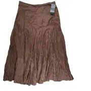 NWT Karen Kane Skirt Womens XL Brown Crushed Satin Elastic Waist Cottagecore
