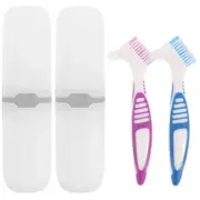 2 Sets Portable Denture Brush Toothbrush Hard Bristle Travel and Storage Box