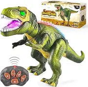 JOYIN LED Light Up Remote Control Dinosaur Walking and Roaring Realistic T-Rex Dinosaur Toys with Glowing Eyes Walking Movement Shaking Head for Toddlers Boys Girls