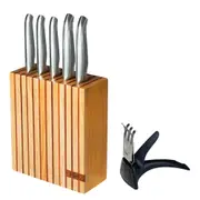 Furi Pro Wood 7 Piece Knife Block Set - 7pc Japanese Stainless Steel