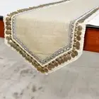 Decorative Table Runner Beige Burlap, Lace, Bead, Sequins - Marima