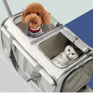 寵物外出推車 貓狗出行包 貓包 外出拉桿箱 大空間兩廂多貓兩只中小型狗狗旅行包 透氣寵物手提