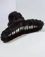 Black Fluffy Loop Claw Clip