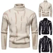 Mens Winter Fashion Casual Knitted Wool Turtleneck Printed Sweater Jacket New