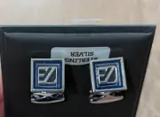 $609 Mens Ermenegildo Zegna Sterling Silver/Enamel Square Logo Cufflinks
