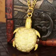 Cute Golden Turtle Quartz Pocket Watch for Kids Necklace Chain reloj de bolsillo