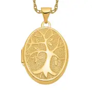 14K Solid Yellow Gold Oval Tree of Life Photo Locket Necklace