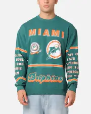 [MITCHELL & NESS] Mitchell & Ness Miami Dolphins 17-0 Crewneck Faded Teal - Size M M Faded Teal